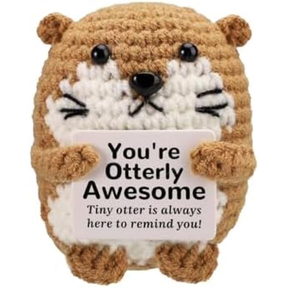 3 Inch Mini Sea Otter Crochet, Handmade Cute Emotional Positive Knitted Wool Sea Otter with Encourage Message Card for Home Office Decor, Anniversary Wedding Birthday Gift for Women Men