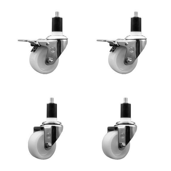 3 Inch Nylon Swivel 1-1/2 Inch Expanding Stem Caster Set 2 Total Lock Brakes