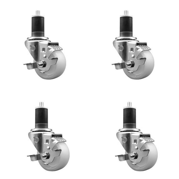 3 Inch Nylon Swivel 1-5/8 Inch Expanding Stem Caster Set with Brake SCC