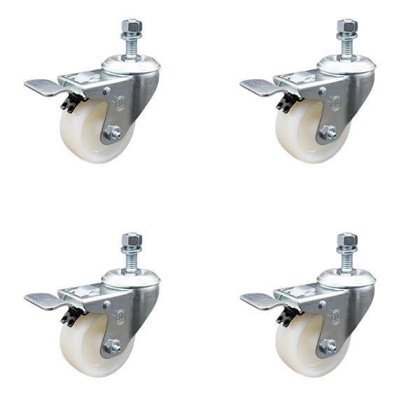 3 Inch Nylon Swivel 10mm Threaded Stem Caster Set with Total Lock Brake SCC
