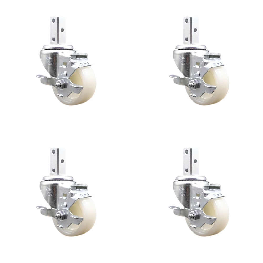 3 Inch Nylon Wheel Swivel 3/4 Inch Square Stem Caster Set with Brake SCC