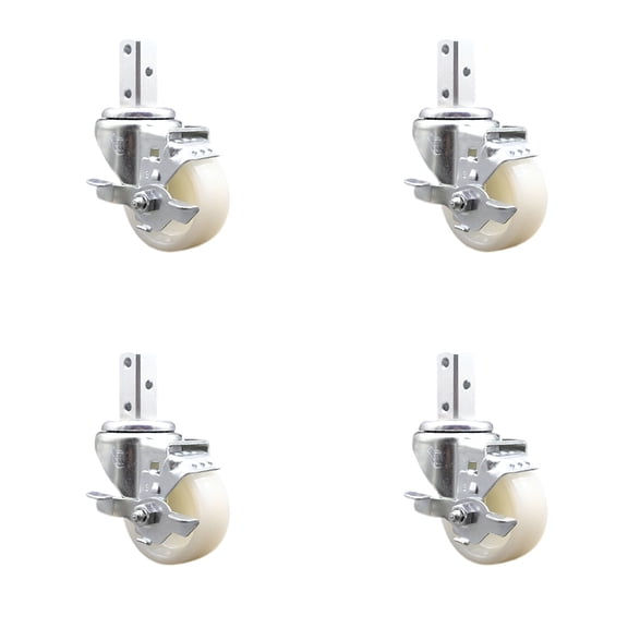 3 Inch Nylon Wheel Swivel 3/4 Inch Square Stem Caster Set with Brake SCC