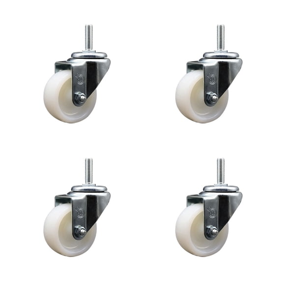 3 Inch Nylon Wheel Swivel 5/8 Inch Threaded Stem Caster Set Service Caster