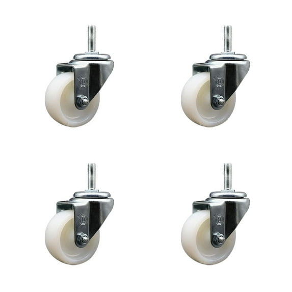 3 Inch Nylon Wheel Swivel 5/8 Inch Threaded Stem Caster Set Service Caster