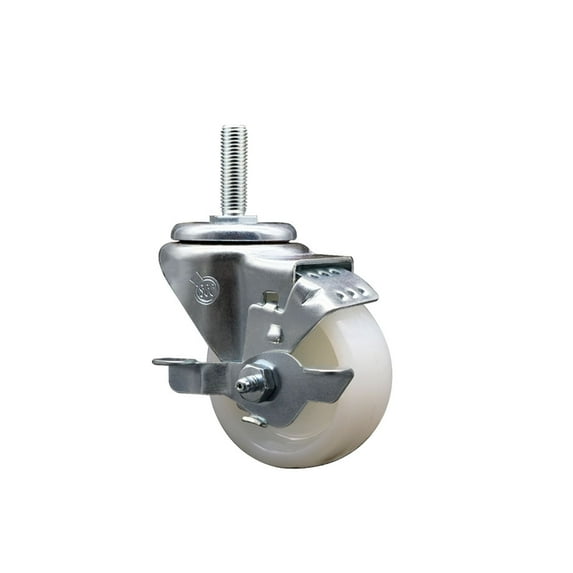 3 Inch Nylon Wheel Swivel 5/8 Inch Threaded Stem Caster with Brake SCC
