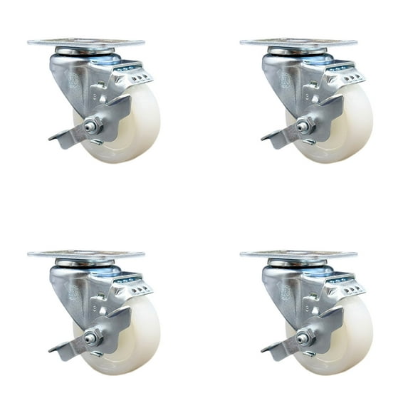 3 Inch Nylon Wheel Swivel Top Plate Caster Set with Brake Service Caster Brand
