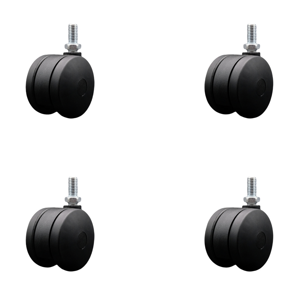3 Inch Office Chair Casters Nylon Twin Wheel 1/2 Threaded Stem Set of 4 SCC