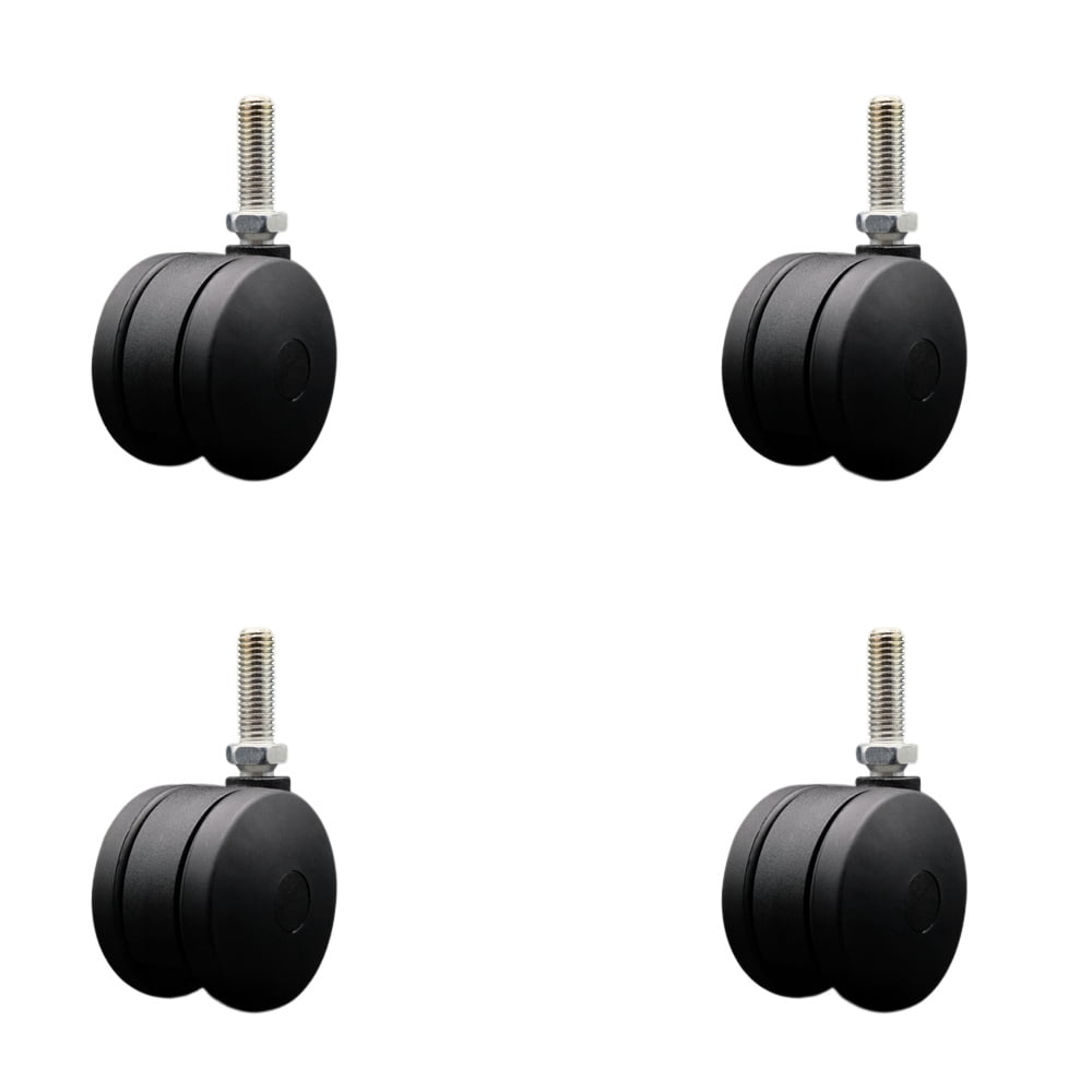 3 Inch Office Chair Casters Nylon Twin Wheel 1/2 Threaded Stem Set of 4 ...