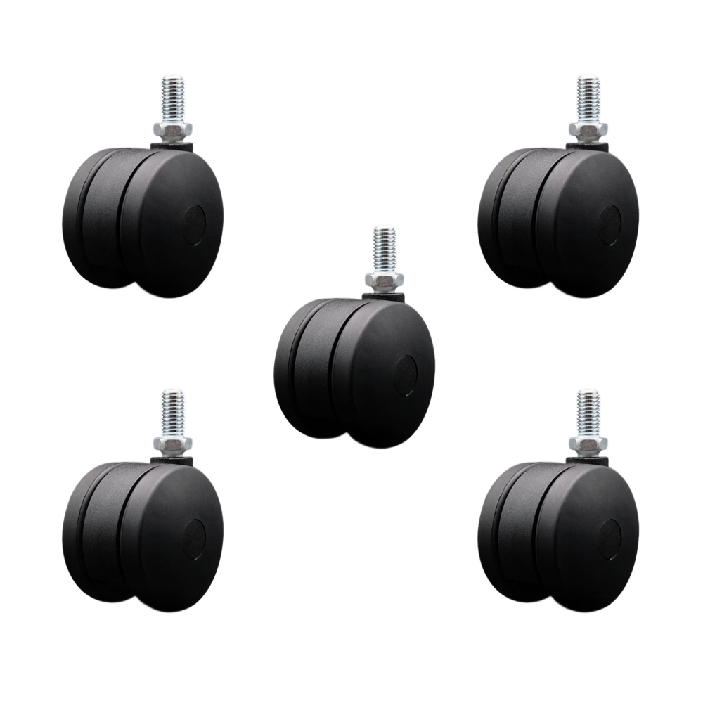 3 Inch Office Chair Casters Nylon Twin Wheel 1/2 Threaded Stem Set of 5 SCC