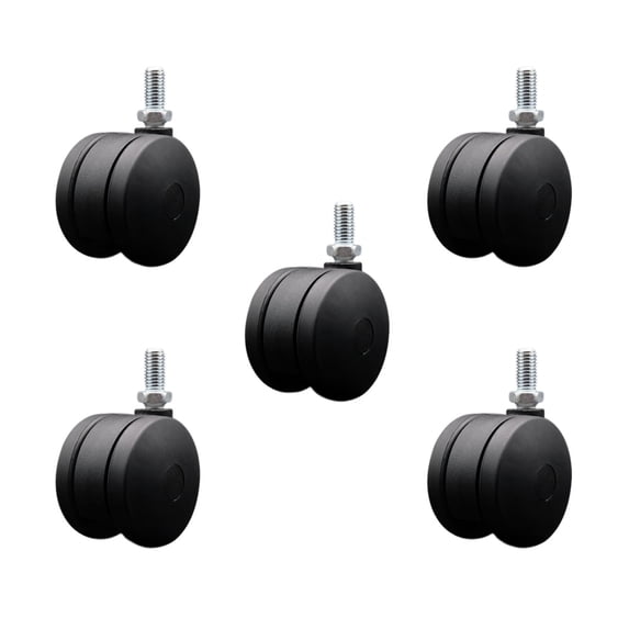 3 Inch Office Chair Casters Nylon Twin Wheel 1/2 Threaded Stem Set of 5 SCC