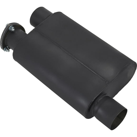 3-Inch Offset Chambered Muffler: Built-In Cutout for Versatile Sound, Durable 16 Gauge Steel, High-Temp Black Finish, Ideal for Hot Rods & Muscle Cars, Includes Block Off Plate