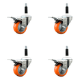 thumbnail image 1 of 3 Inch Orange Poly Swivel 7/8 Inch Expanding Stem Caster Set Total Lock Brake, 1 of 1