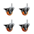 thumbnail image 1 of 3 Inch Orange Poly Wheel Swivel 3/4 Inch Threaded Stem Caster Set with Brake, 1 of 1
