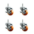 thumbnail image 1 of 3 Inch Orange Poly Wheel Swivel 5/8 Inch Threaded Stem Caster Set with Brake, 1 of 1