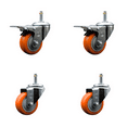 thumbnail image 1 of 3 Inch Orange Poly Wheel Swivel 7/16 Inch Stem Caster Set 2 Total Lock Brake, 1 of 1