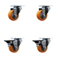 thumbnail image 1 of 3 Inch Orange Poly Wheel Swivel Top Plate Caster Set with 2 Posi Brakes SCC, 1 of 1