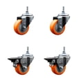 thumbnail image 1 of 3 Inch Orange Polyurethane 12MM Threaded Stem Caster Set 2 Brakes SCC, 1 of 1