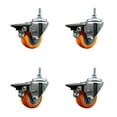 thumbnail image 1 of 3 Inch Orange Polyurethane 12MM Threaded Stem Caster Set with Brake, 1 of 1