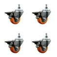 thumbnail image 1 of 3 Inch Orange Polyurethane ½ Inch Threaded Stem Caster Set with Brake, 1 of 1