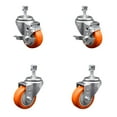 thumbnail image 1 of 3 Inch Orange Polyurethane Wheel Swivel 12mm Threaded Stem Caster Set 2 Brakes, 1 of 1