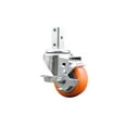 thumbnail image 1 of 3 Inch Orange Polyurethane Wheel Swivel 7/8 Inch Square Stem Caster with Brake, 1 of 1