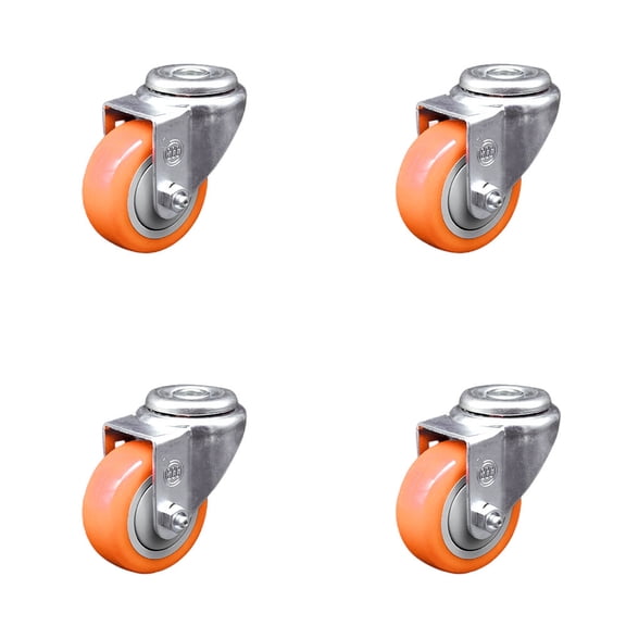 3 Inch Orange Polyurethane Wheel Swivel Bolt Hole Caster Set