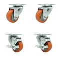 thumbnail image 1 of 3 Inch Orange Polyurethane Wheel Swivel Top Plate Caster Set with 2 Brakes SCC, 1 of 1