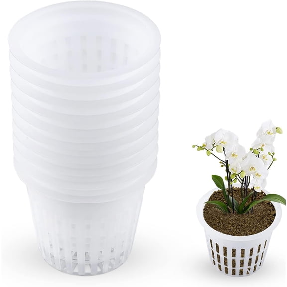 3 Inch Orchid Pot,10 Pcs Net Cup Pots with Holes and Saucers,White Net Pot Mesh Pot Net Cup Basket Hydroponic,Breathable Slotted Plastic Orchid Planters with PP Plastic for Indoor Outdoor Plants