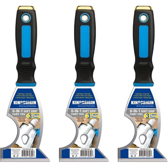 3 Inch Paint Scraper Tool - 3 pcs Multi-Purpose Putty Knife with Non-Slip Rubber Grip Putty Knives for Drywall Repair, Wallpaper Removal, Paint Application, Applying Putty, Plaster