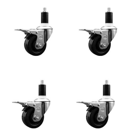 3 Inch Phenolic Swivel 1-3/8 Inch Expanding Stem Caster Set Total Lock Brake