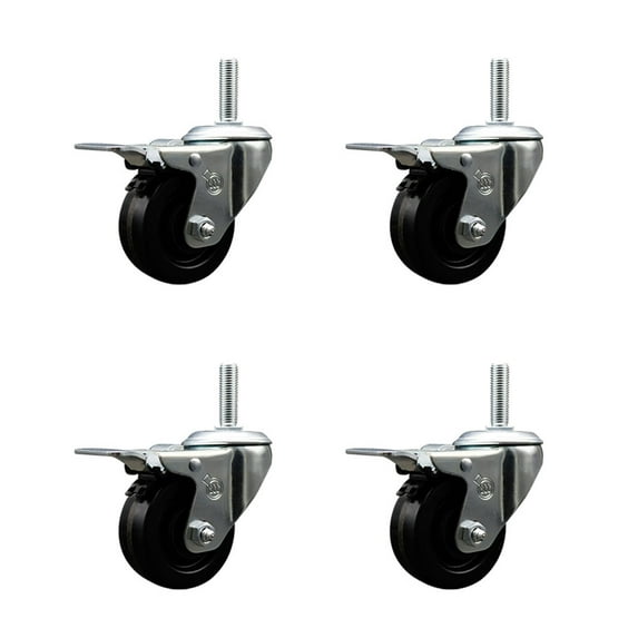 3 Inch Phenolic Swivel 3/4 Inch Threaded Stem Caster Set with Total Lock Brake