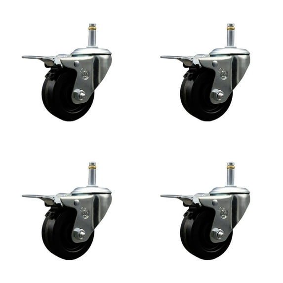 3 Inch Phenolic Swivel 7/16 Inch Grip Ring Stem Caster Set with Total Lock Brake