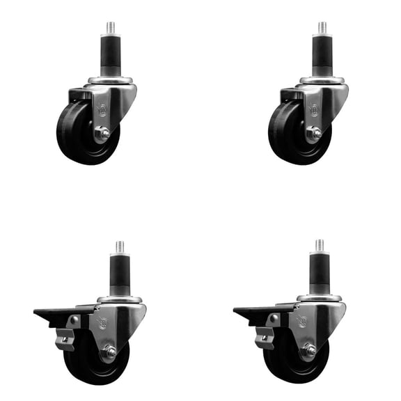 3 Inch Phenolic Wheel Swivel 1-1/4 Inch Expand Stem Caster Set 2 Brakes SCC