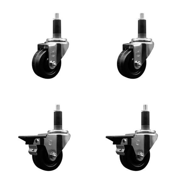3 Inch Phenolic Wheel Swivel 1-1/8 Inch Expand Stem Caster Set 2 Brakes SCC