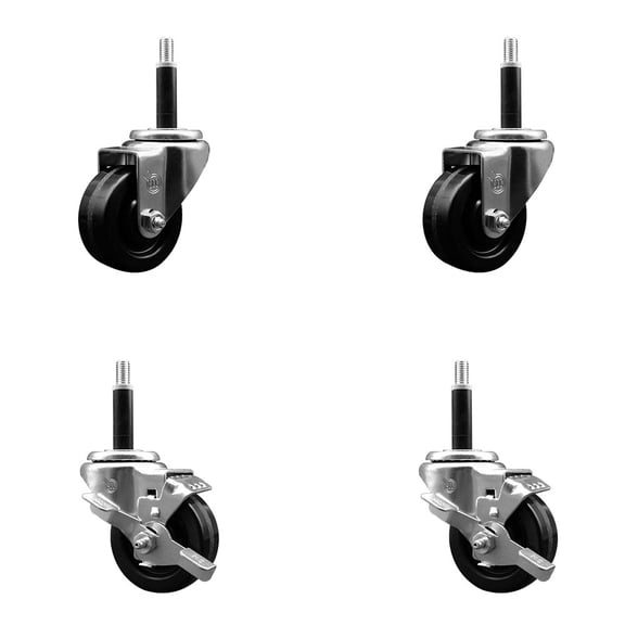 3 Inch Phenolic Wheel Swivel 3/4 Inch Expand Stem Caster Set 2 Brakes SCC