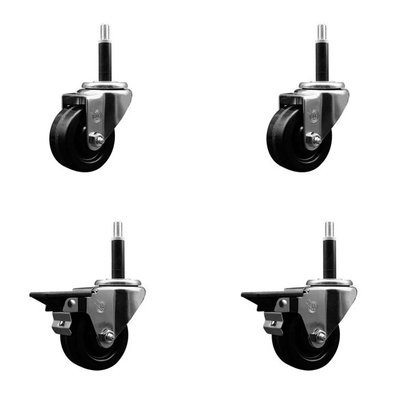 3 Inch Phenolic Wheel Swivel 3/4 Inch Expand Stem Caster Set 2 Brakes SCC