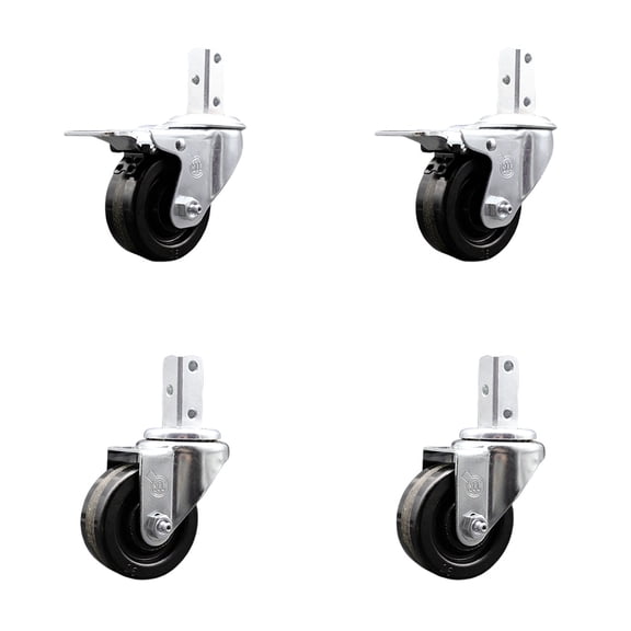 3 Inch Phenolic Wheel Swivel 3/4 Inch Square Stem Caster Set 2 Total Lock Brakes