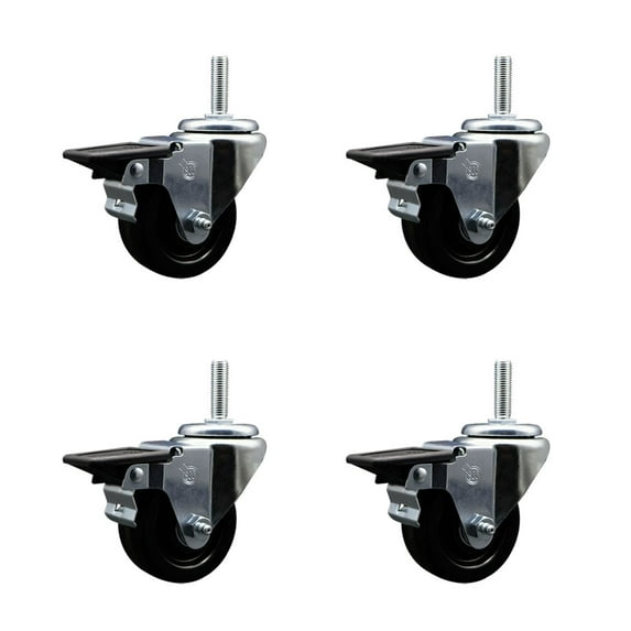 3 Inch Phenolic Wheel Swivel 5/8 Inch Threaded Stem Caster Set with Brake SCC