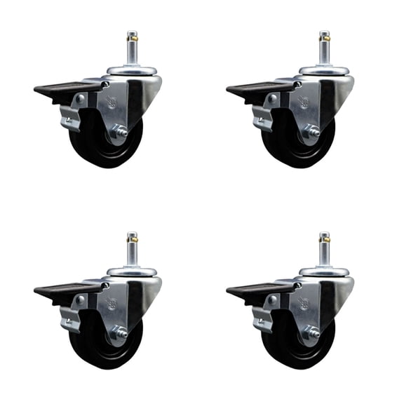 3 Inch Phenolic Wheel Swivel 7/16 Inch Grip Ring Stem Caster Set with Brake SCC