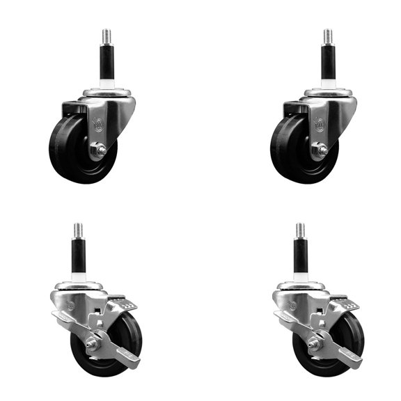 3 Inch Phenolic Wheel Swivel 7/8 Inch Expand Stem Caster Set 2 Brakes SCC