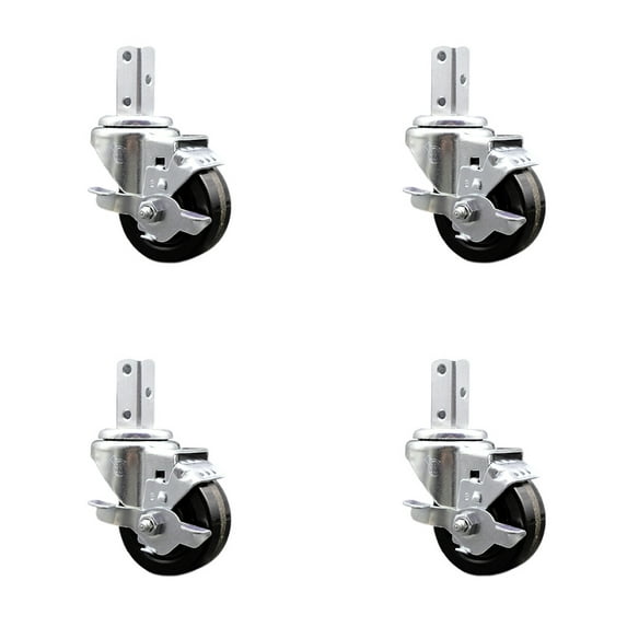 3 Inch Phenolic Wheel Swivel 7/8 Inch Square Stem Caster Set with Brake SCC