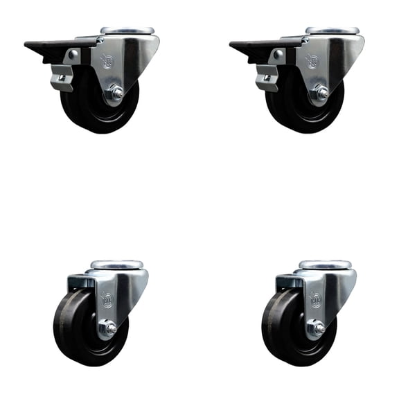 3 Inch Phenolic Wheel Swivel Bolt Hole Caster Set with 2 Posi Lock Brakes SCC