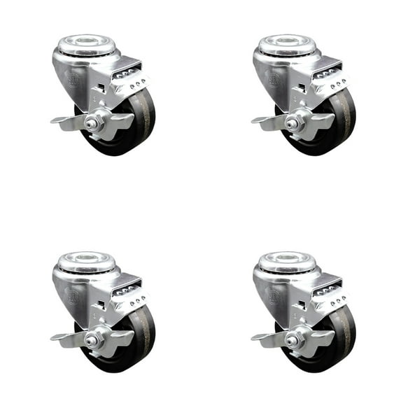 3 Inch Phenolic Wheel Swivel Bolt Hole Caster Set with Brake Service Caster