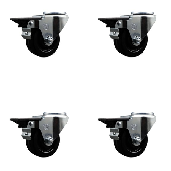 3 Inch Phenolic Wheel Swivel Bolt Hole Caster Set with Posi Lock Brakes SCC