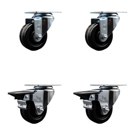 3 Inch Phenolic Wheel Swivel Top Plate Caster Set with 2 Posi Brakes SCC