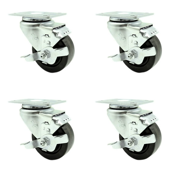 3 Inch Phenolic Wheel Swivel Top Plate Caster Set with Brake Service Caster
