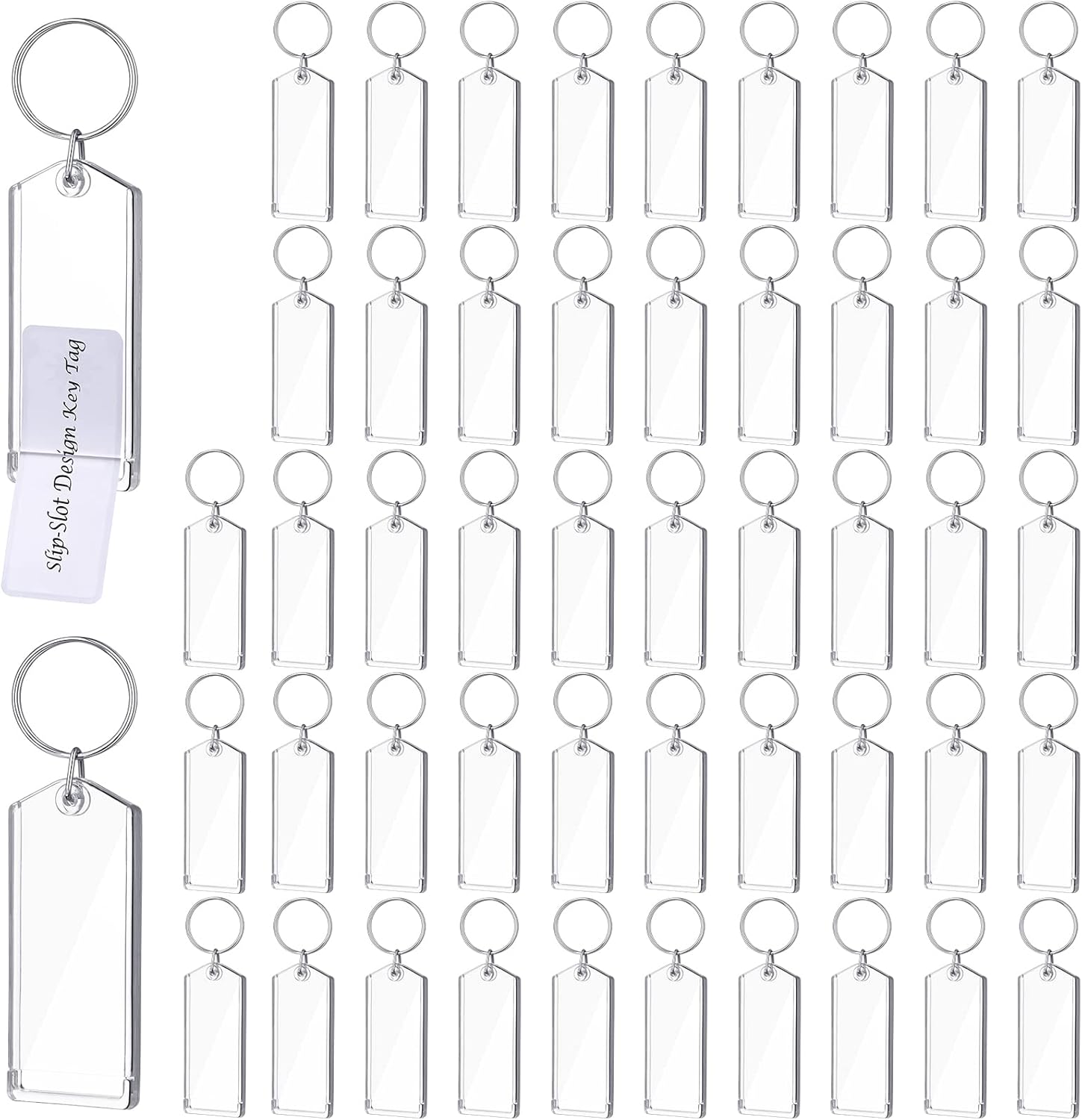 3 Inch Plastic Key Tags Clear Slip Slot Photo Key Tag with Split Ring ...