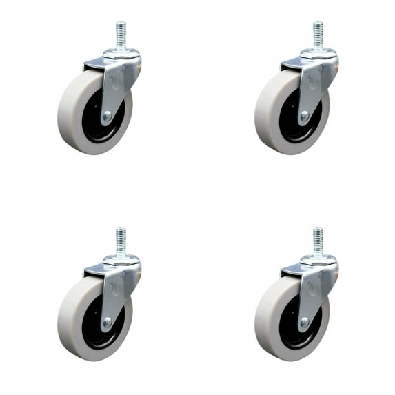 3 Inch Polyurethane Wheel 5/16 Inch Threaded Stem Caster Set of 4 Service Caster