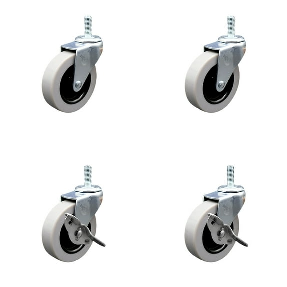 3 Inch Polyurethane Wheel 5/16 Inch Threaded Stem Caster Set with 2 Brakes SCC