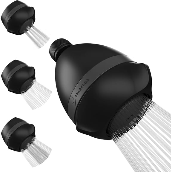 3 Inch Power Pressure Boosting Shower Head with Filter - High Pressure Black Matte